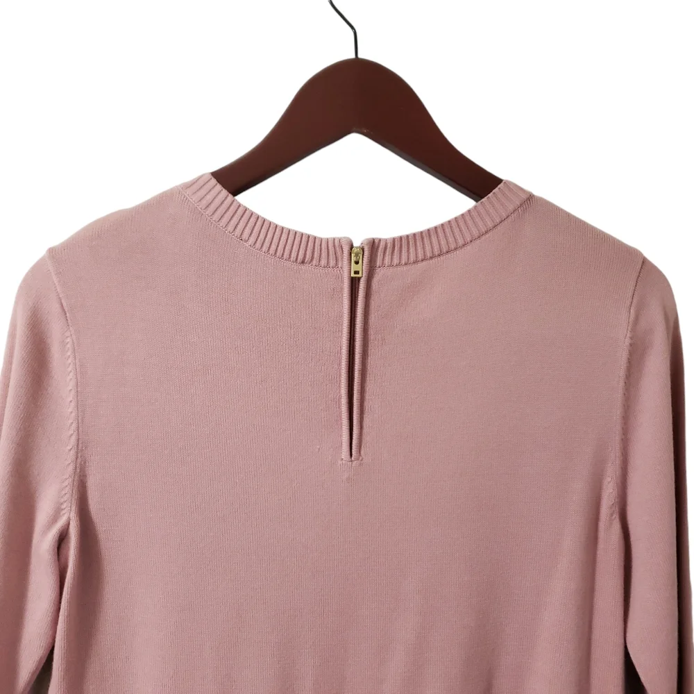 Talbots 3/4 Sleeve Front Pocket Zipper Back Sweater Pink Sz Small - Picture 6 of 13